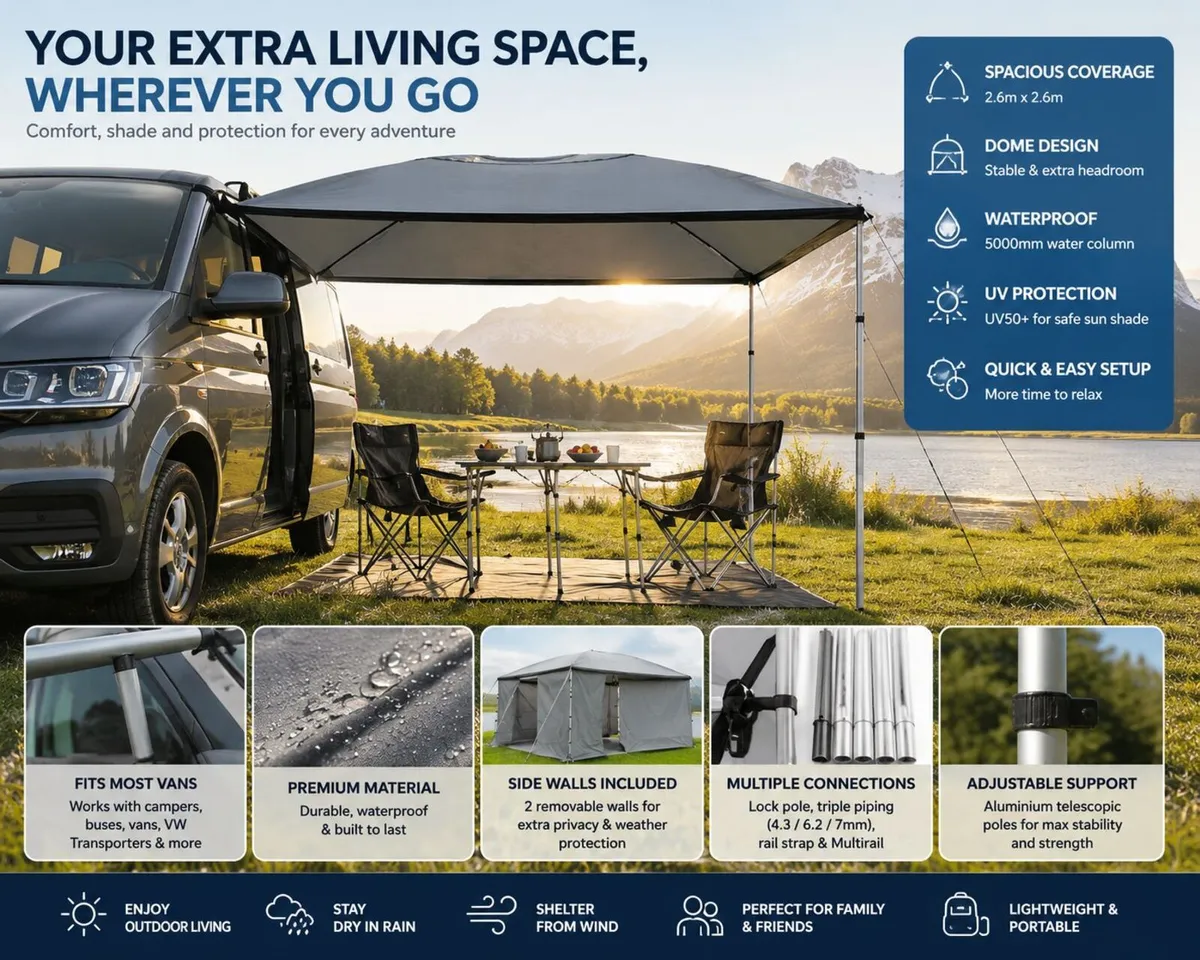 Camper Van Awning Canopy 2.6m x 2.6m Waterproof Su - Image 1