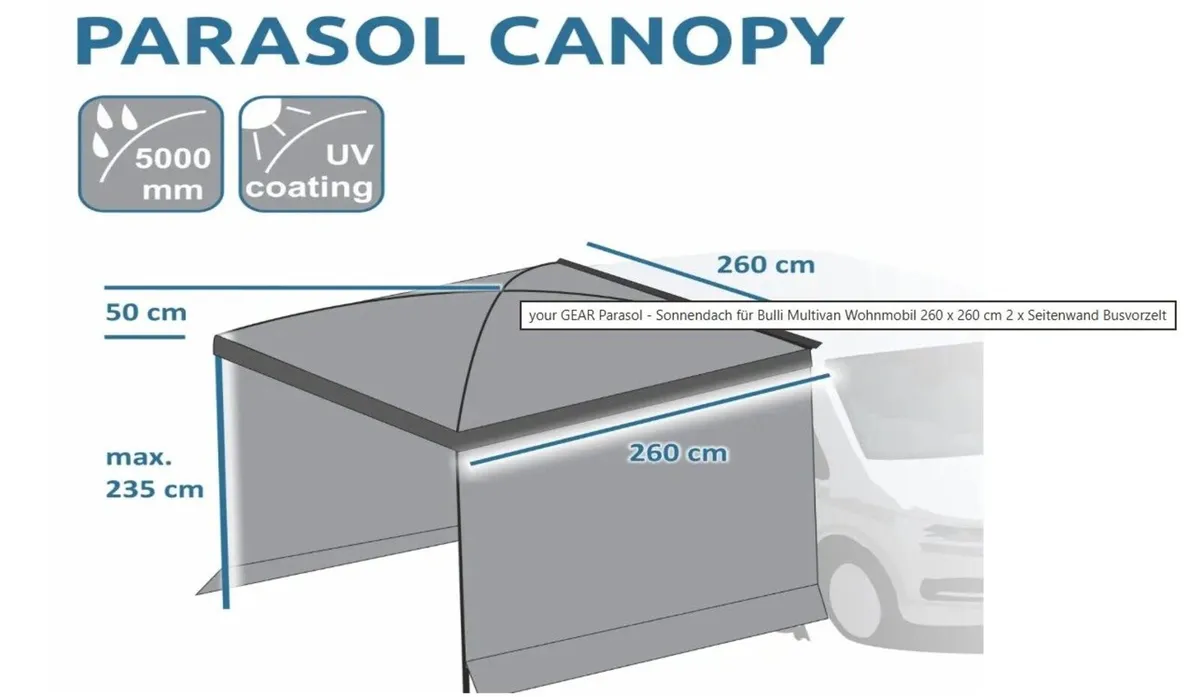 Camper Van Awning Canopy 2.6m x 2.6m Waterproof Su - Image 2