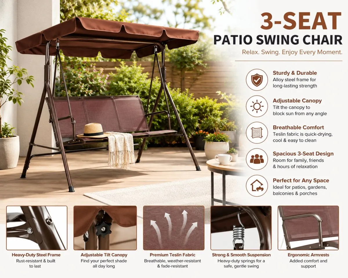 3-Seat Patio Swing Chair - Image 1