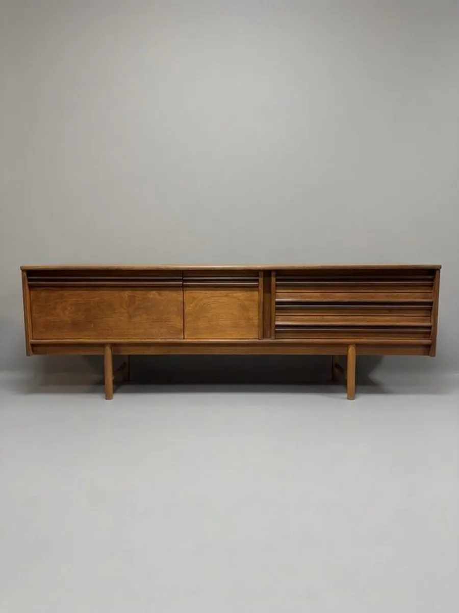 Large Mid Century Modern Asymmetrical Teak Credenza or Media Console - Image 1