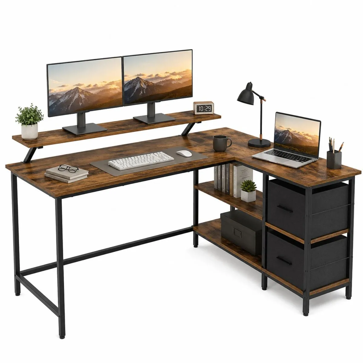 L-Shaped Corner Desk with Storage Drawers - Image 1