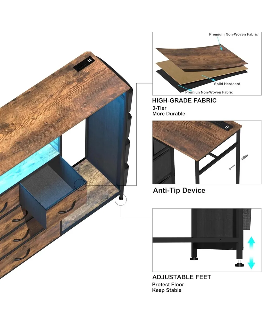 5 Drawer Dresser with Clothes Rail LED Lights Char - Image 3