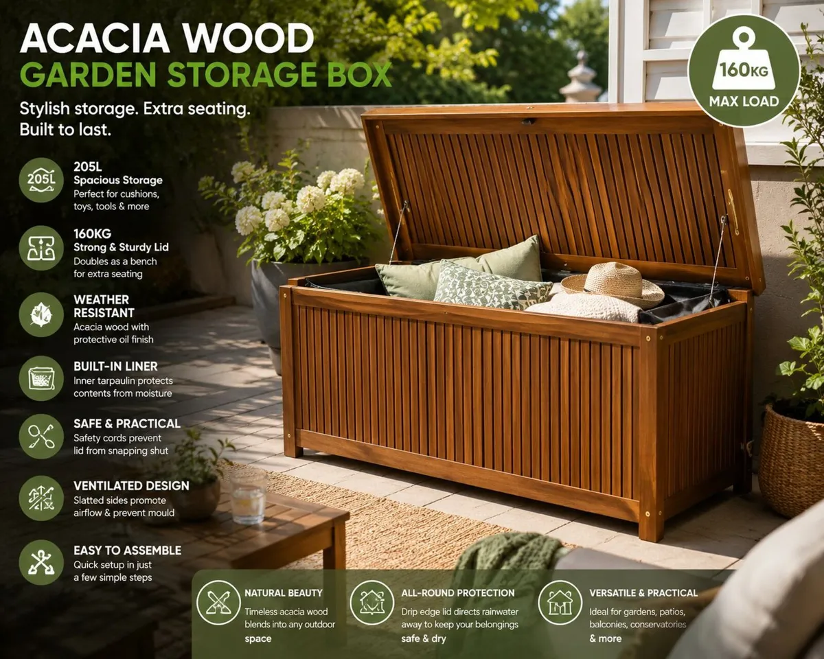 Acacia Wood Garden Storage Box 205L - Image 1