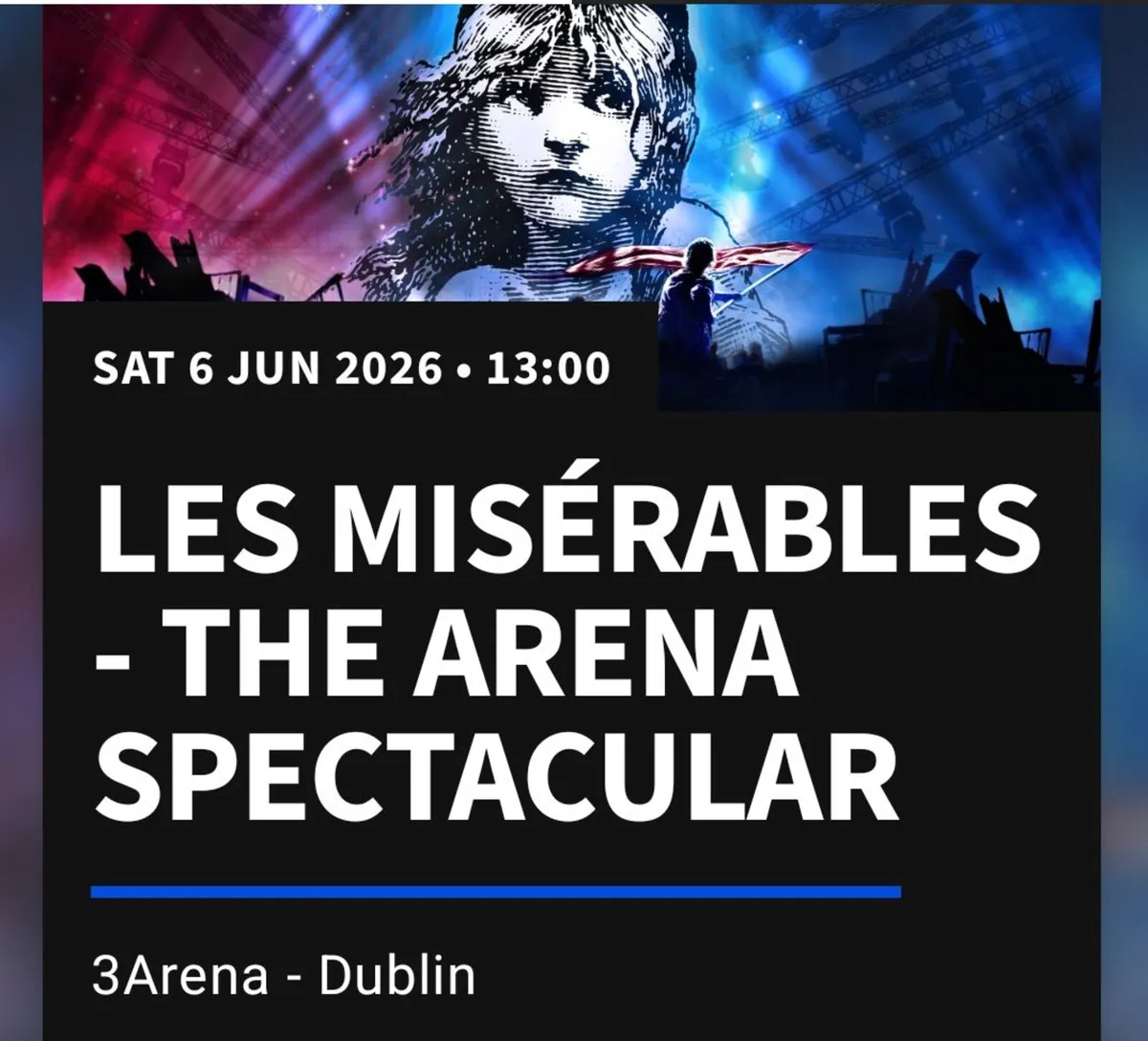 Les Miserables x 2 tickets 6th June matinee - Image 1