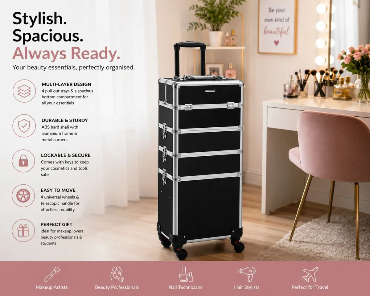 Professional Rolling Makeup & Beauty Case on Wheel - Image 2