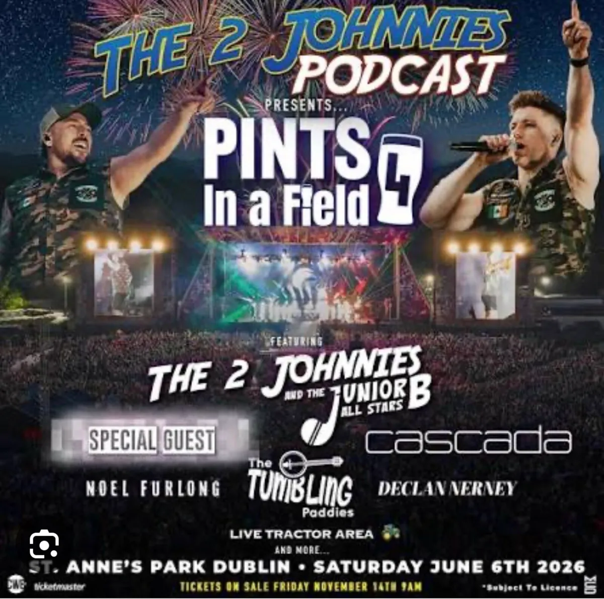 2 Johnnies Pints in the Field Tickets x2