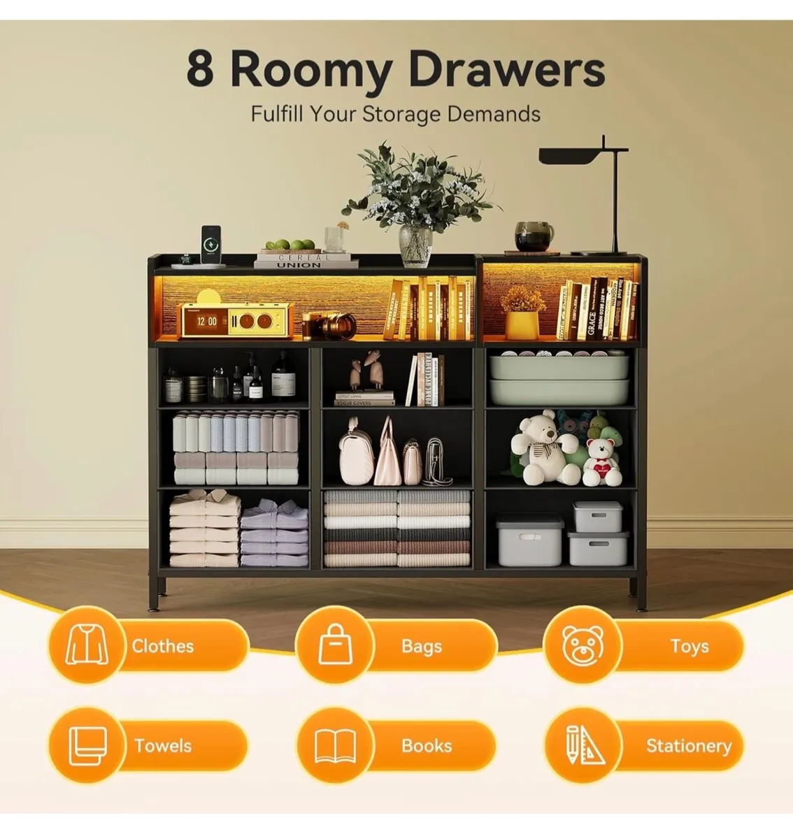 Black Chest of Drawers Bedroom, Dresser Cabinet wi - Image 4