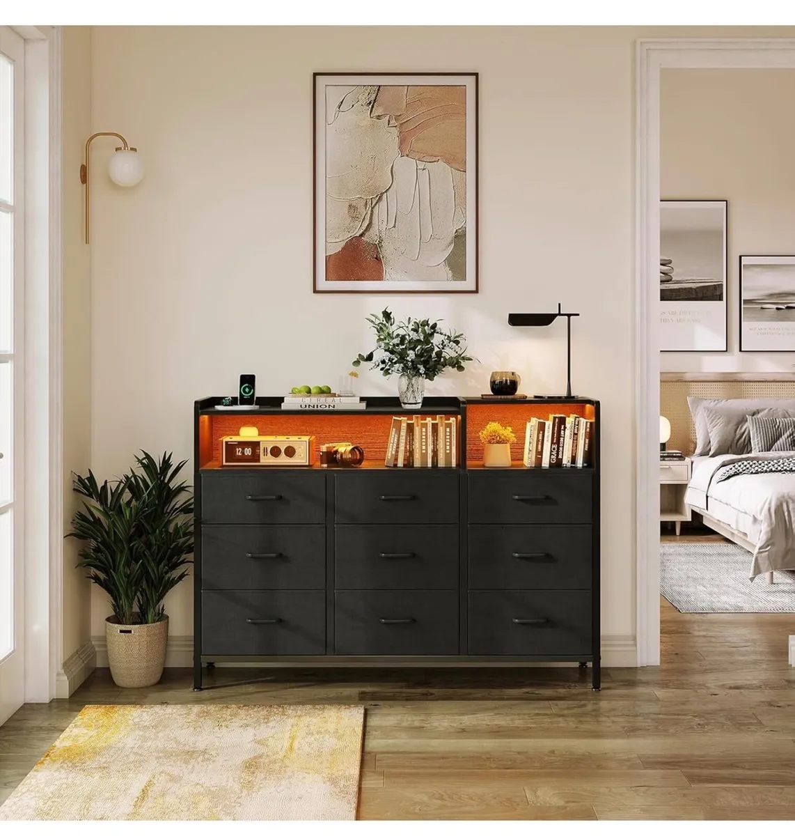 Black Chest of Drawers Bedroom, Dresser Cabinet wi - Image 1