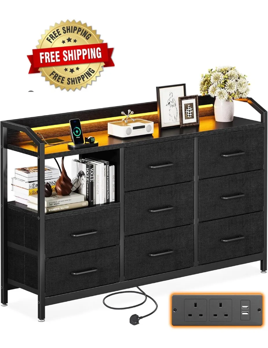Black Chest of Drawers Bedroom, with LED Light tri - Image 1