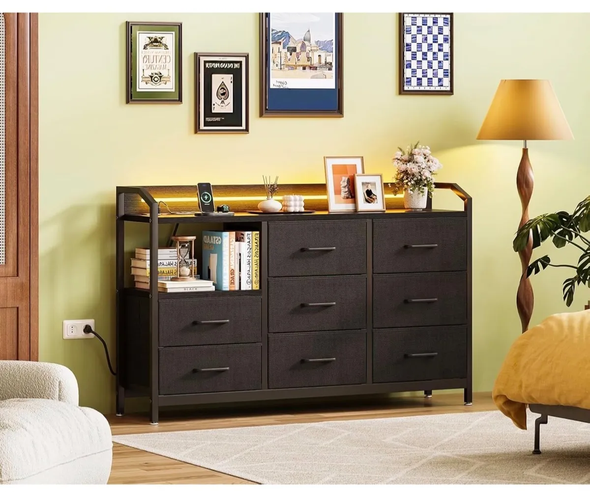 Black Chest of Drawers Bedroom, with LED Light tri - Image 1
