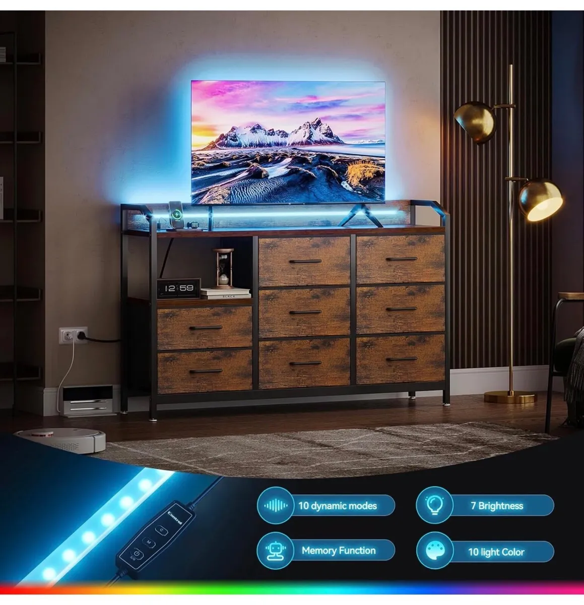 Chest of Drawers Bedroom, with LED Light trip with - Image 1