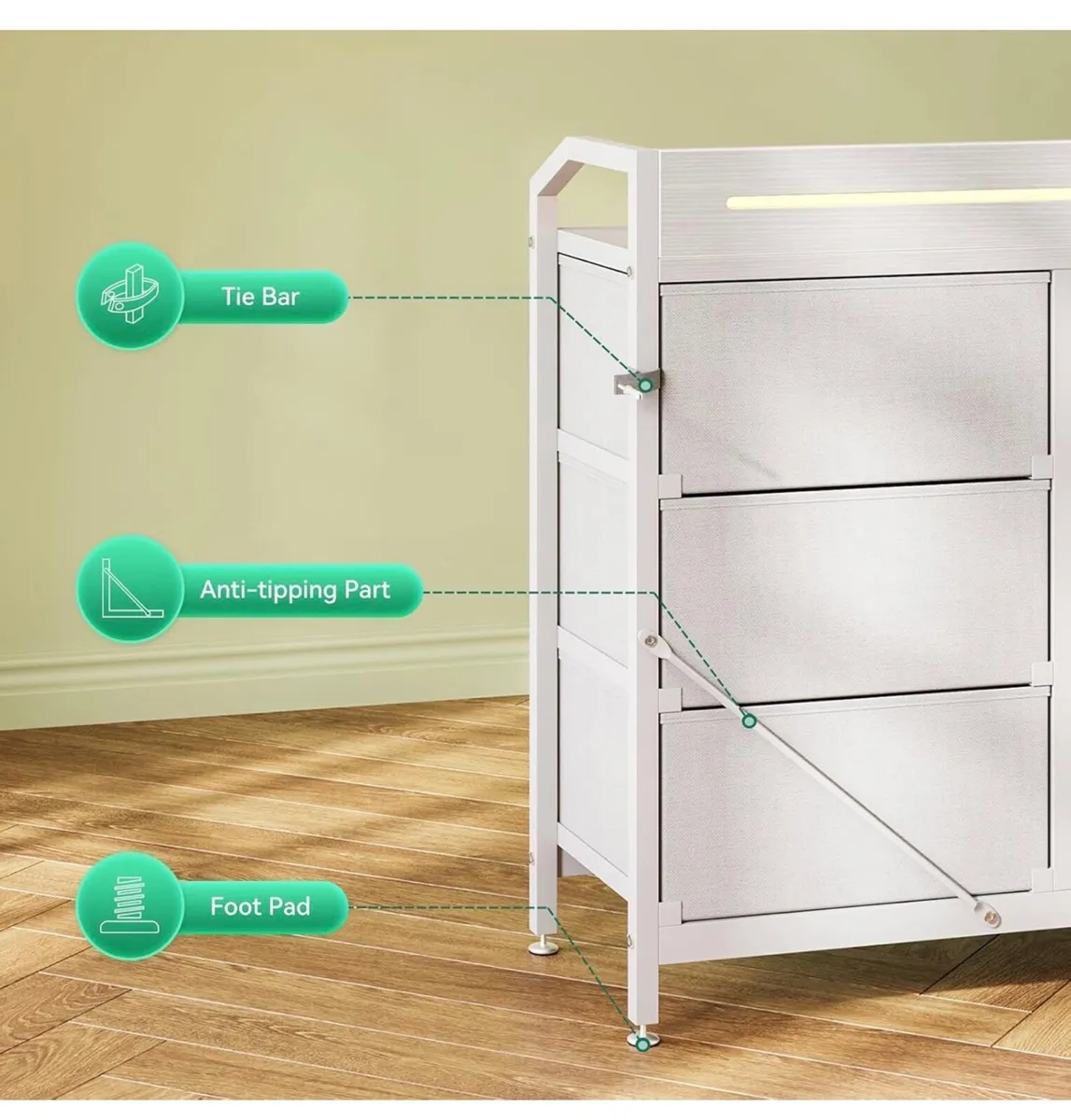 Chest of Drawers Bedroom, with LED Light trip with - Image 2