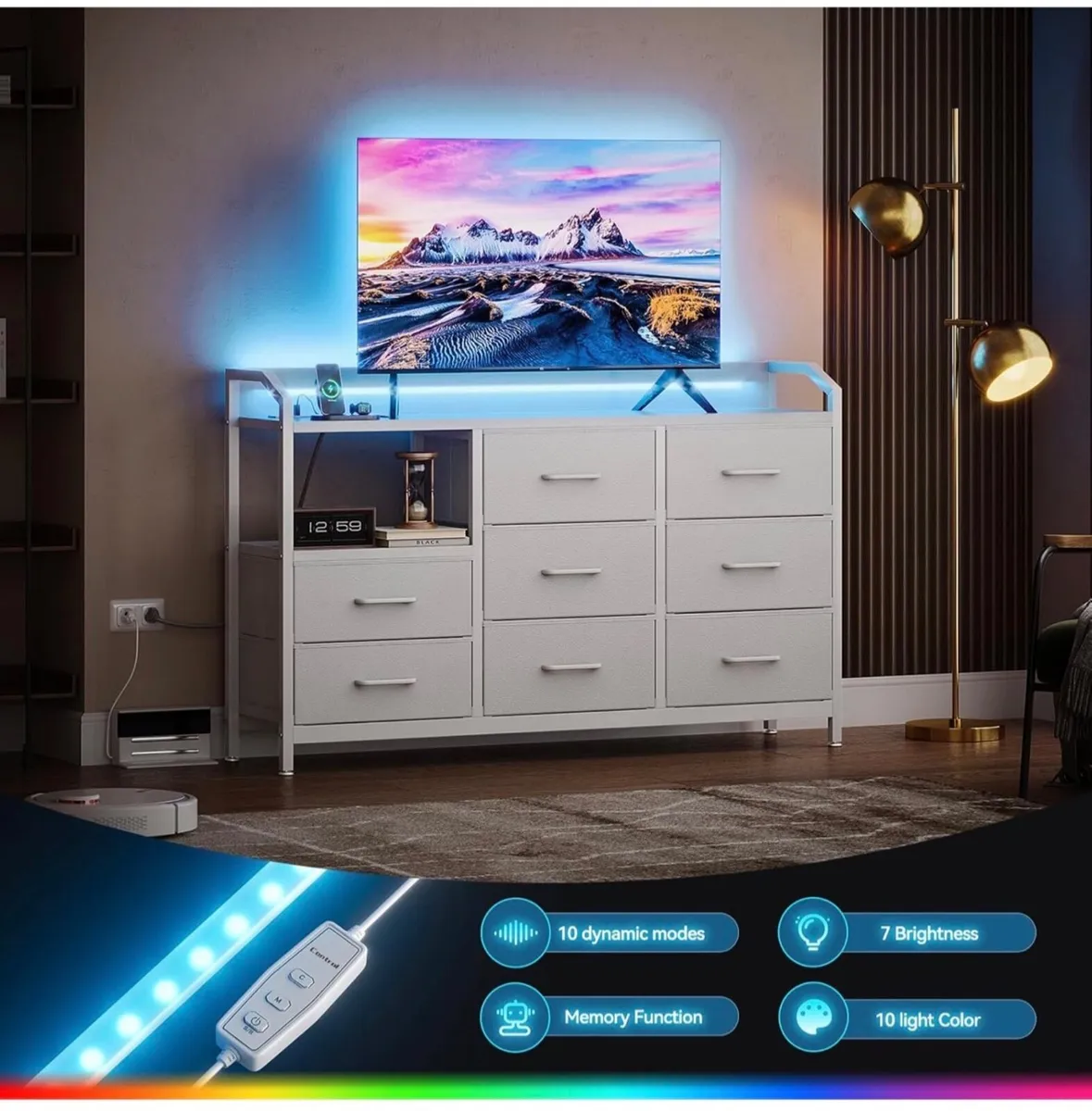 Chest of Drawers Bedroom, with LED Light trip with - Image 1