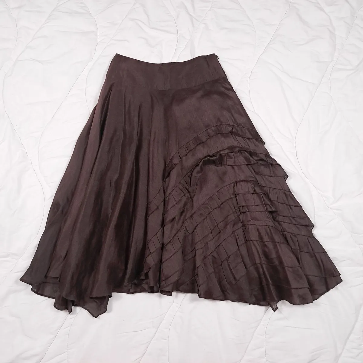 Monsoon Brown Tiered Ruffle Midi Skirt 10UK/38EU - Image 1