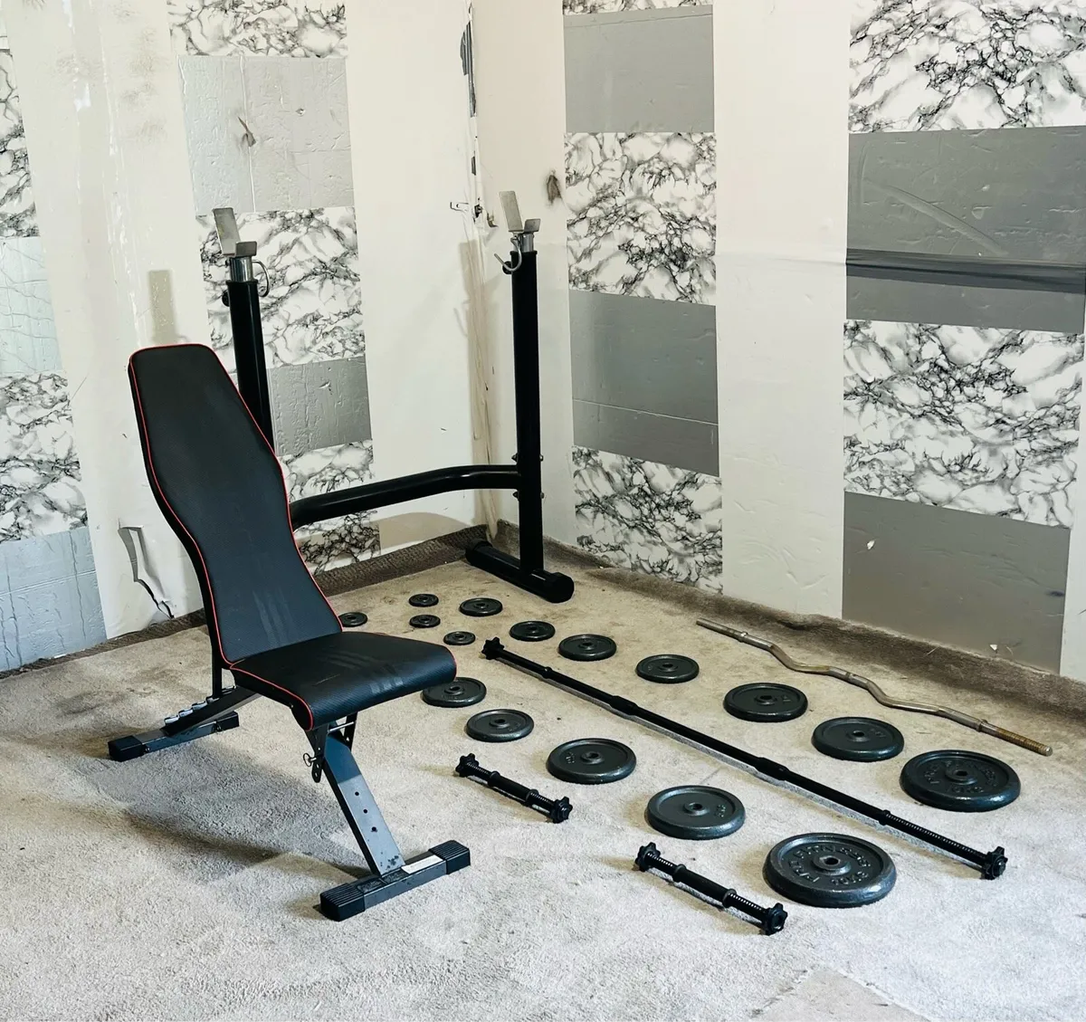 ADJUSTABLE RACK BENCH CAST IRON WEIGHTS BARS - Image 2