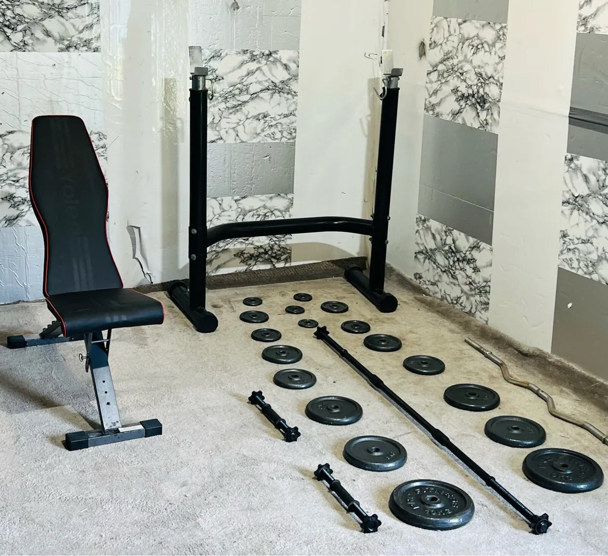 ADJUSTABLE RACK BENCH CAST IRON WEIGHTS BARS - Image 1