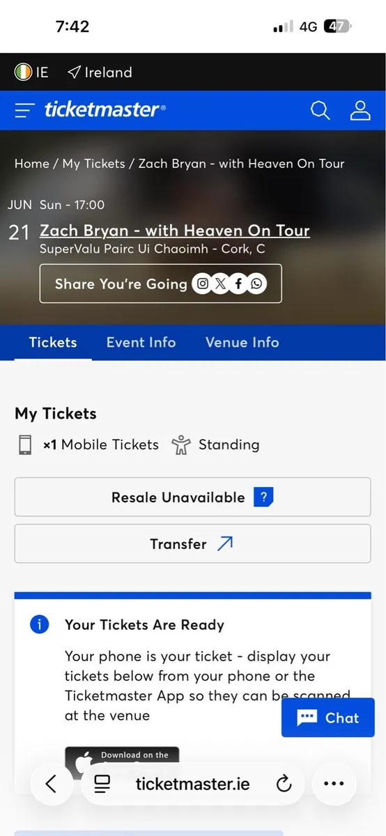 One Zach Bryan standing ticket