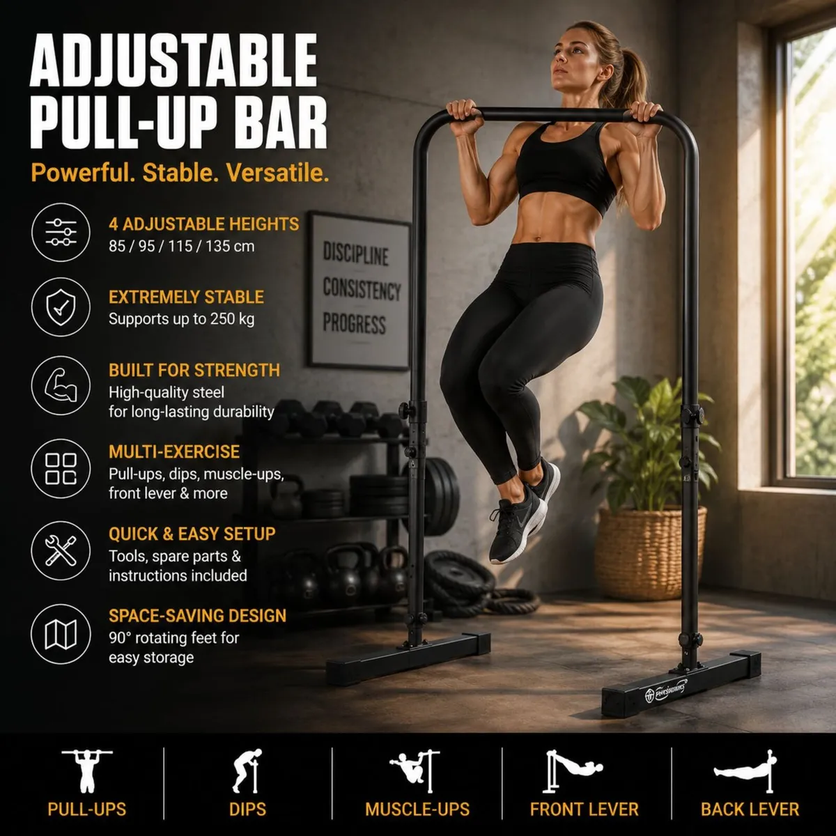 Adjustable Freestanding Pull-Up & Calisthenics Bar - Image 2