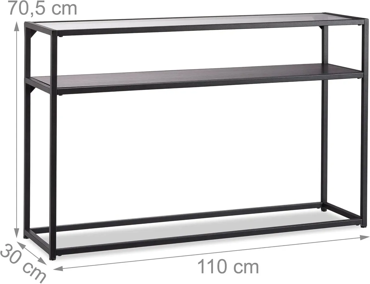 Modern Black Glass Console Table with Storage Shel - Image 3