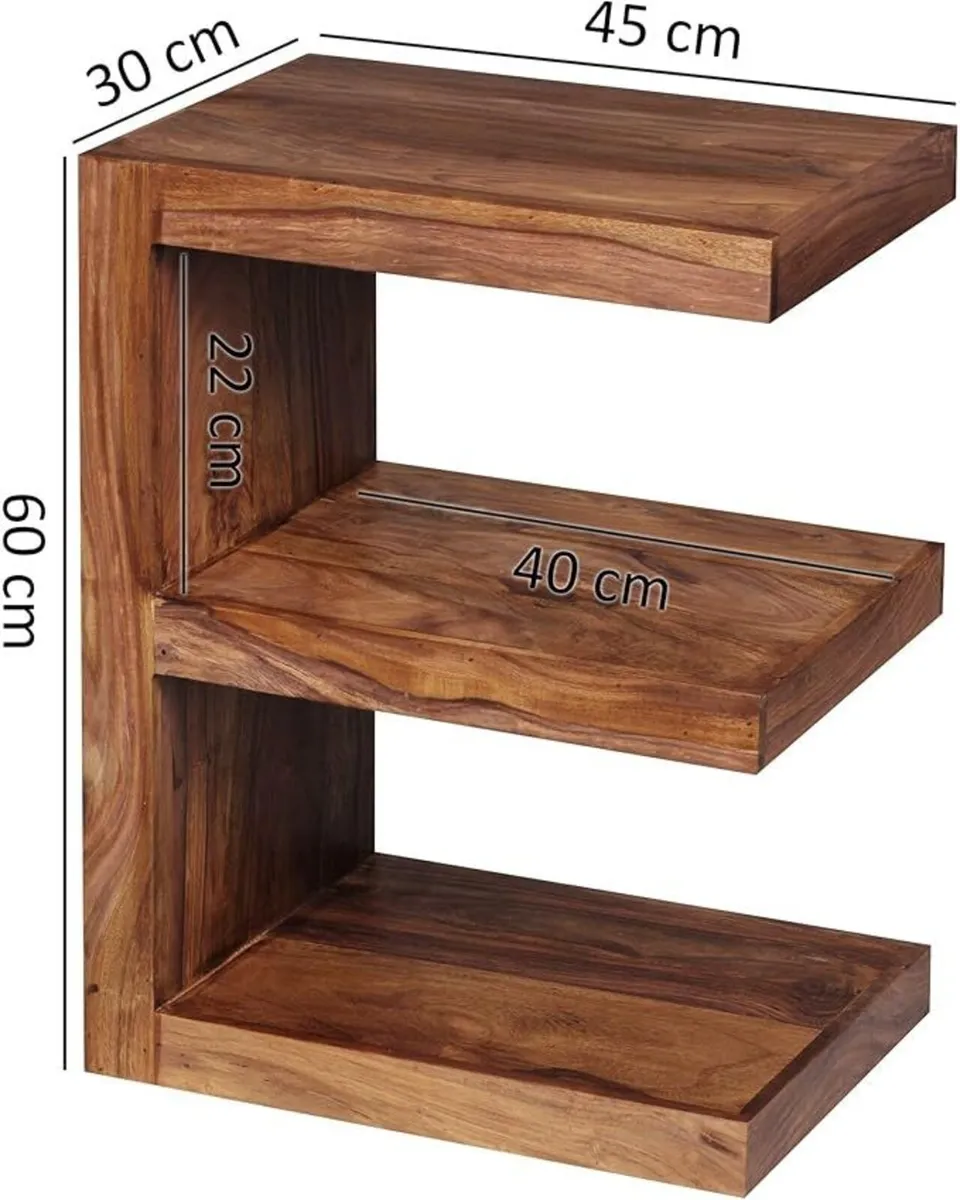 Solid Wood E-Shaped Side Table Handmade Storage & - Image 2