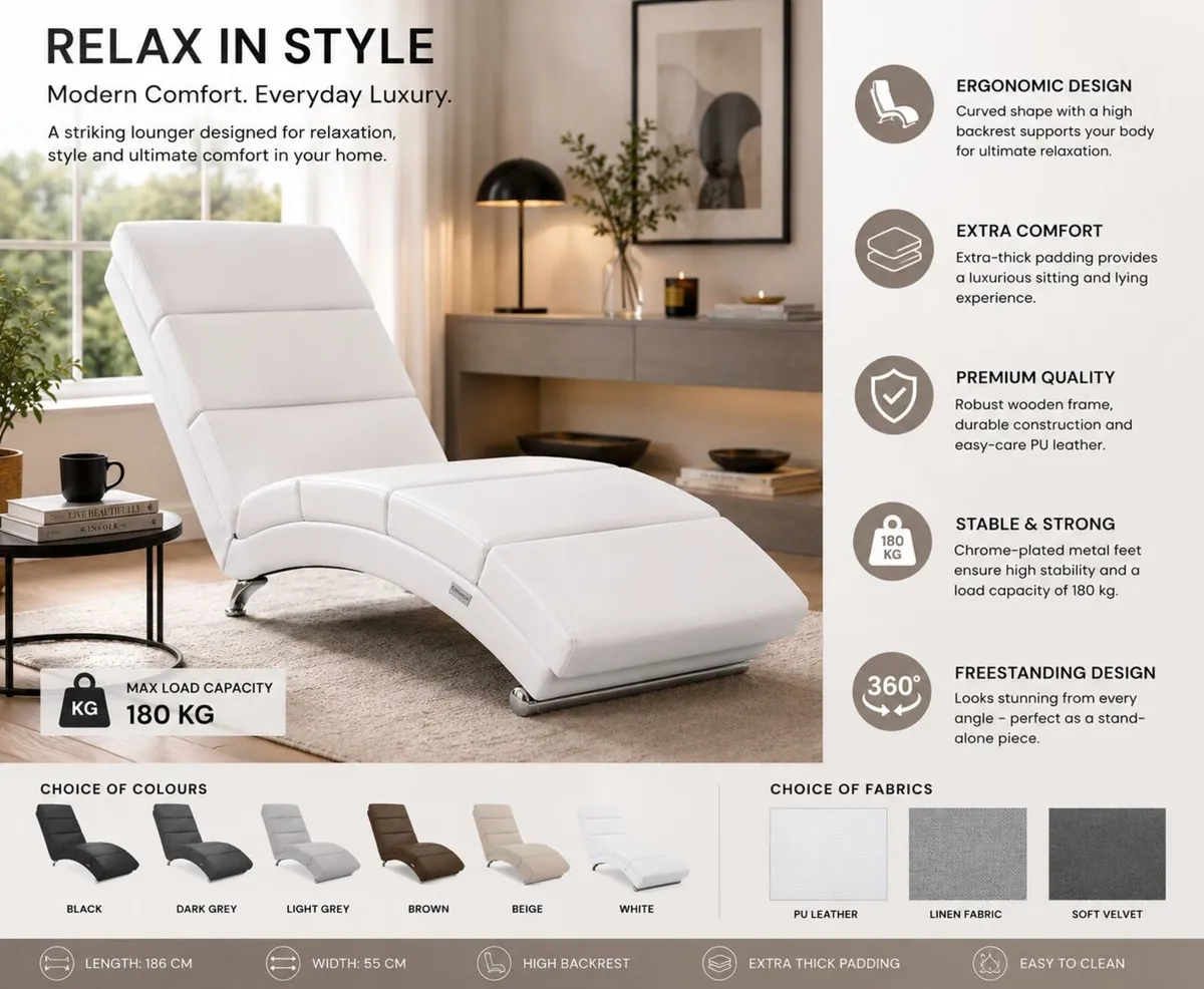 Modern Ergonomic Chaise Lounge Recliner Chair - Image 2
