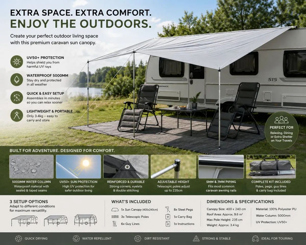Caravan Awning Caravan Tarp 4 x 2.4 m Sun Canopy I - Image 1