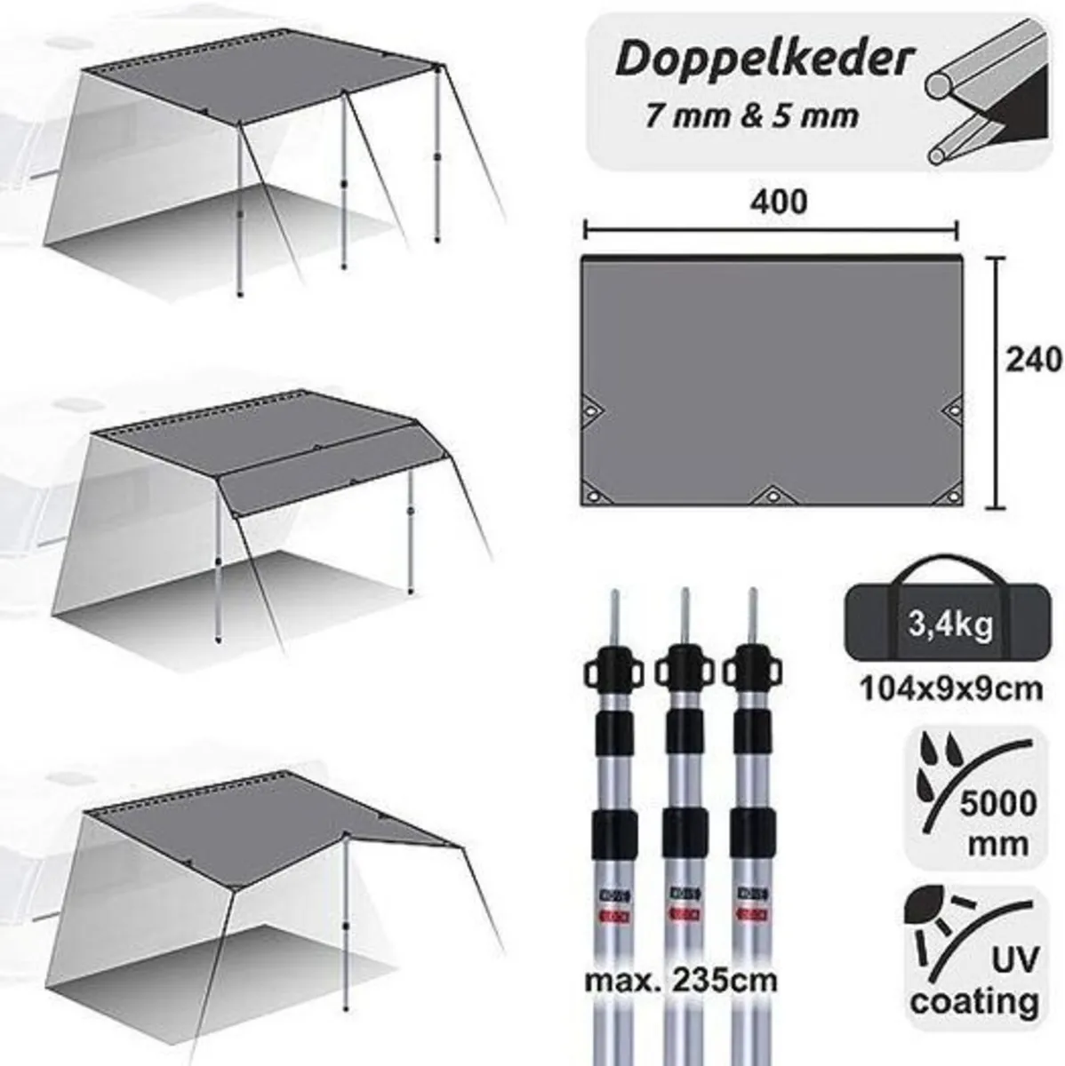 Caravan Awning Caravan Tarp 4 x 2.4 m Sun Canopy I - Image 3
