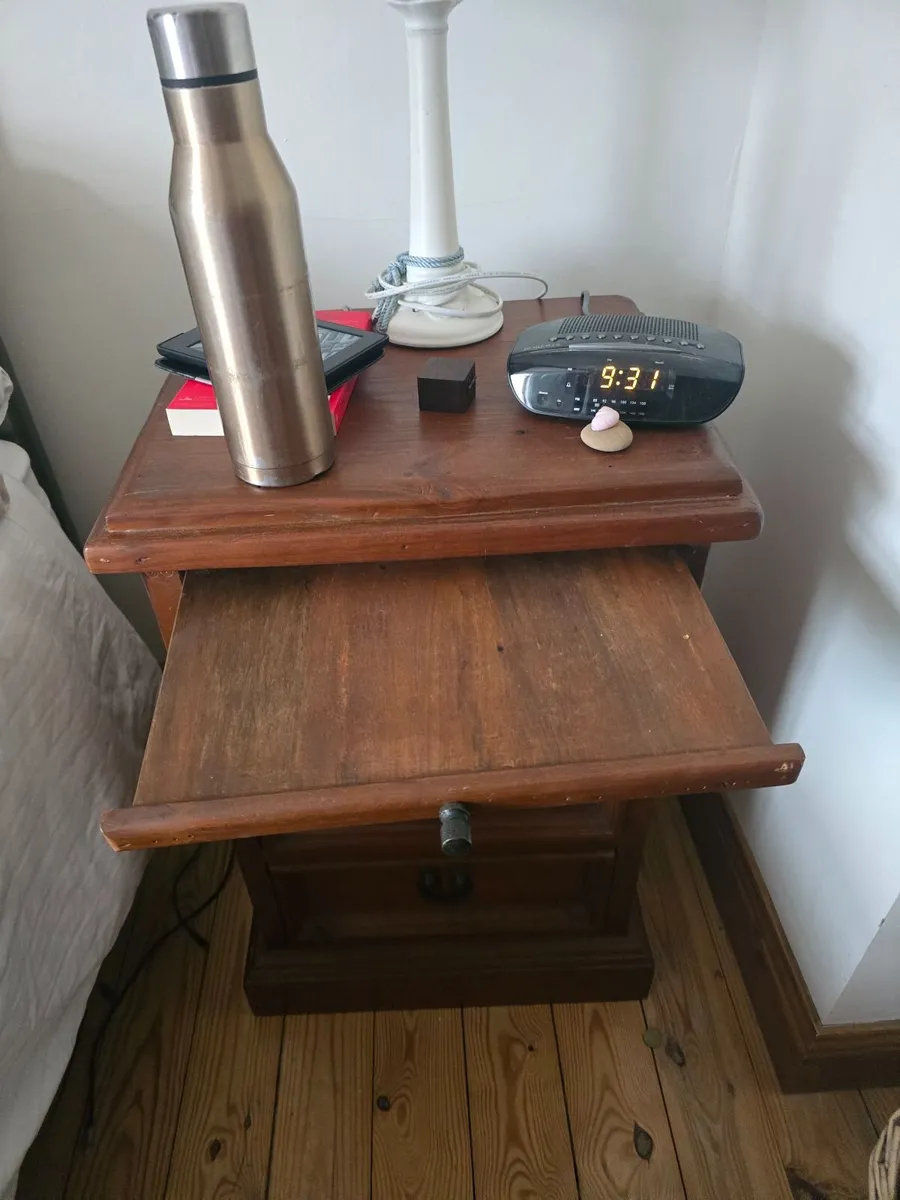 Solid Pine Bedside Table - 3 Drawers, Antique - Image 2