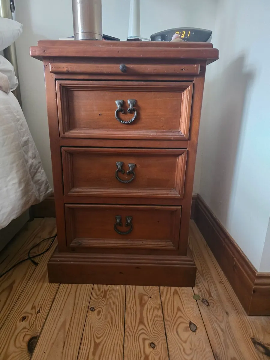 Solid Pine Bedside Table - 3 Drawers, Antique - Image 1