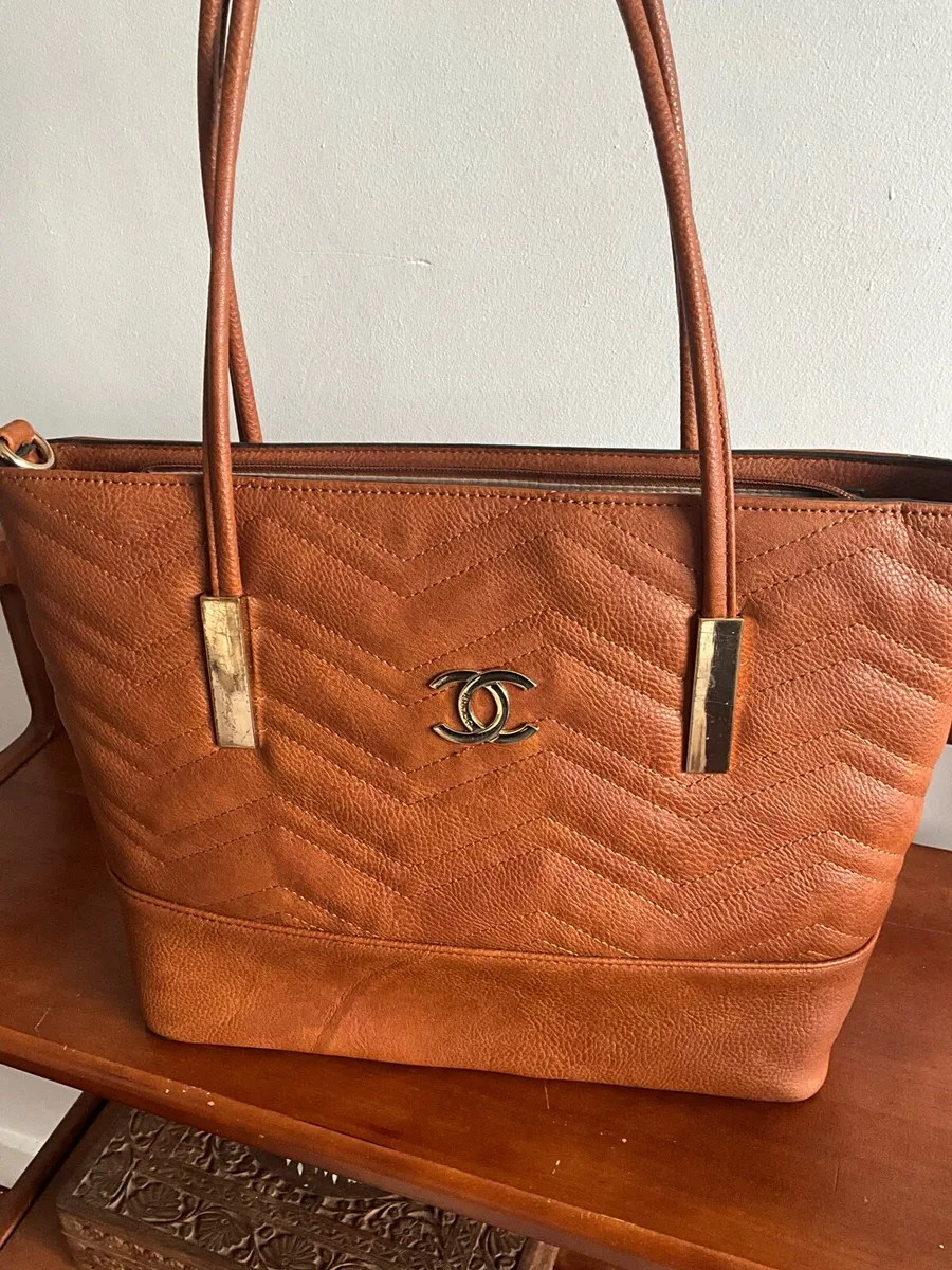 Brown Quilted Effect Leather Bag - Image 1