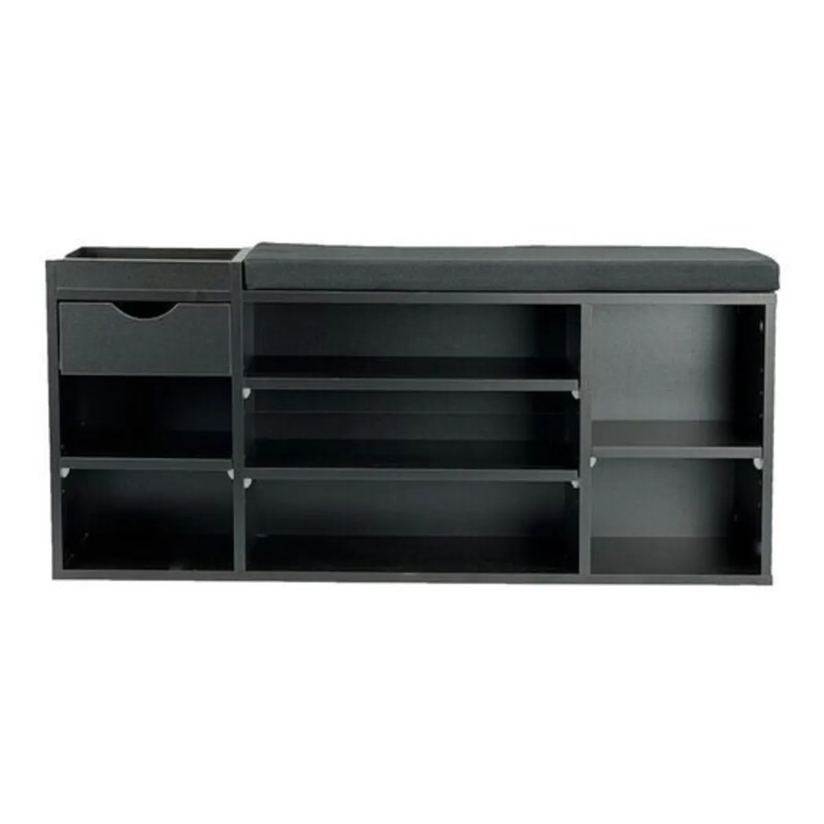 Black Shoe Storage Bench with Cushion & Drawer - Image 2