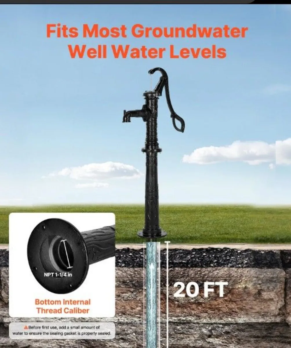 Vintage Cast Iron Hand Water Pump with Stand 20ft - Image 4