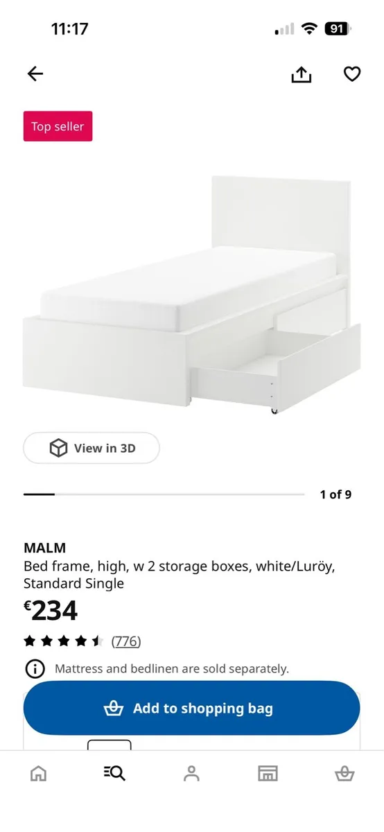 Single bed frame with mattress - Image 1