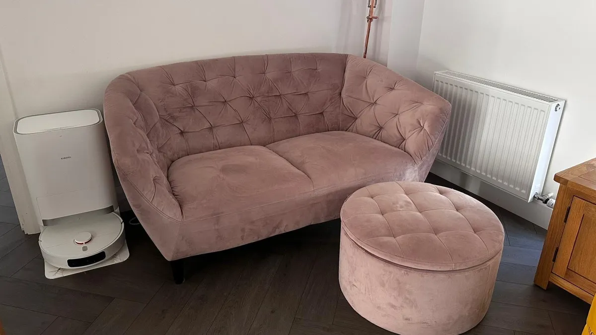 Elegant Blush Velvet Sofa Set – Sofa, Armchair & O - Image 2