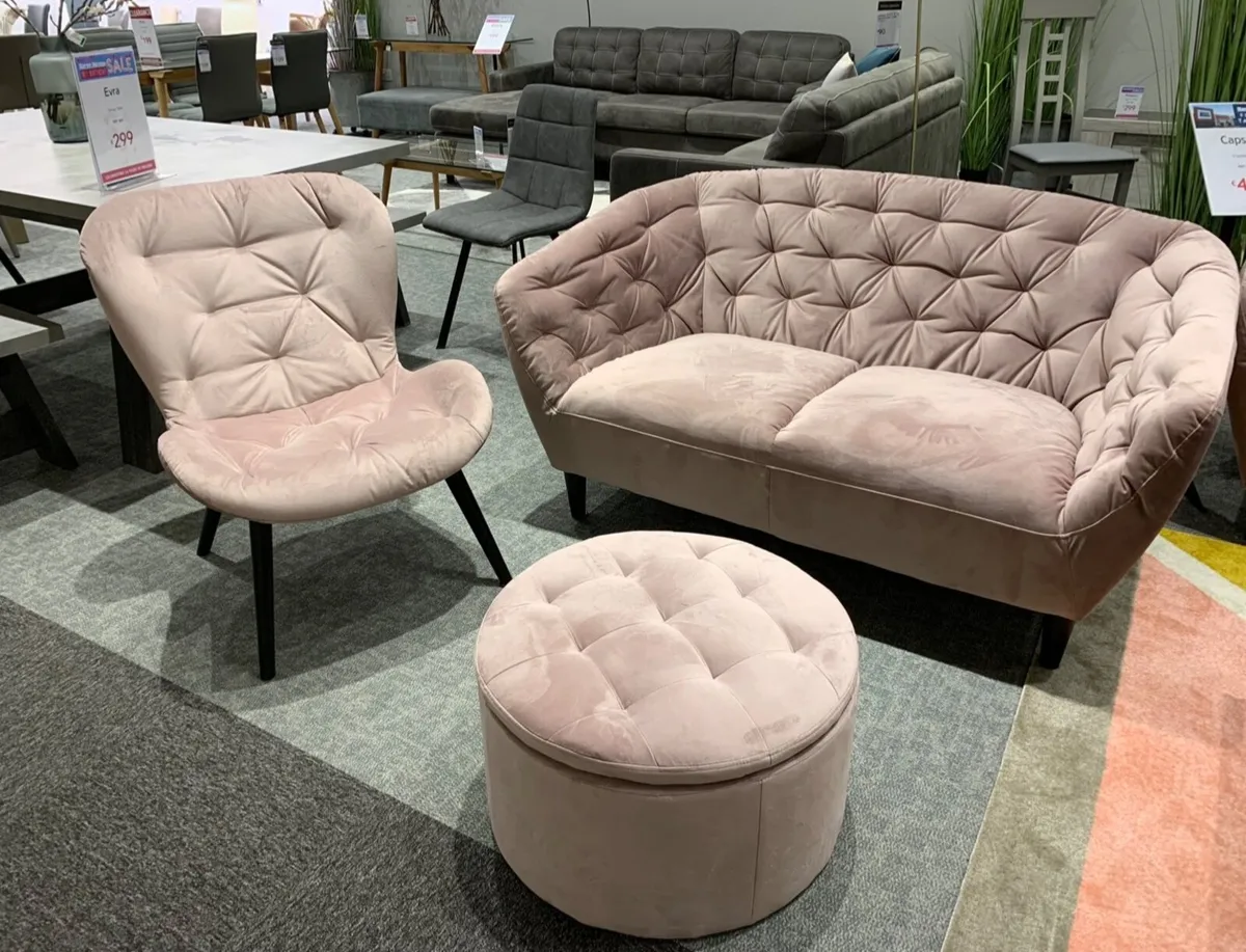 Elegant Blush Velvet Sofa Set – Sofa, Armchair & O - Image 1