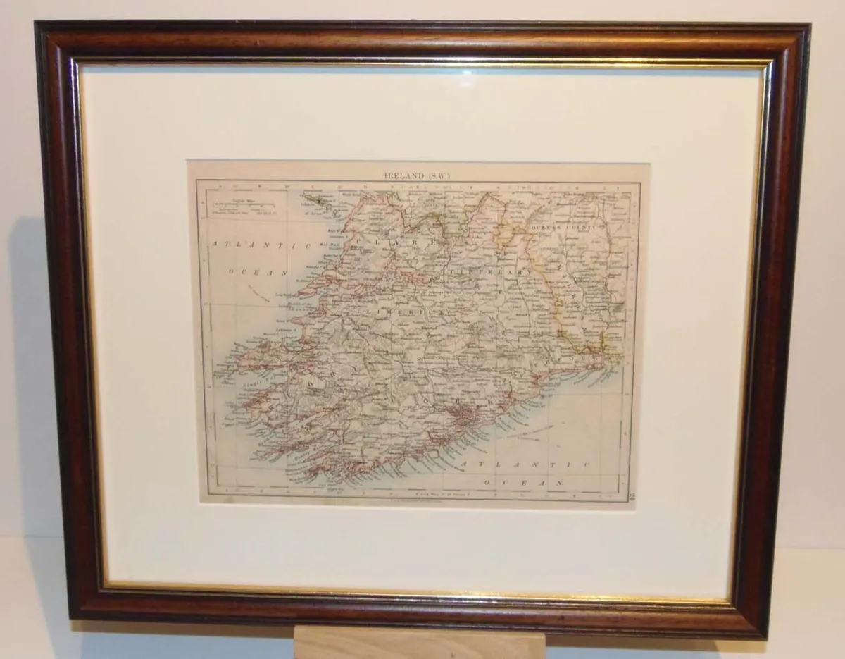 Pair Antique Maps Ireland 1905 Framed - Image 1
