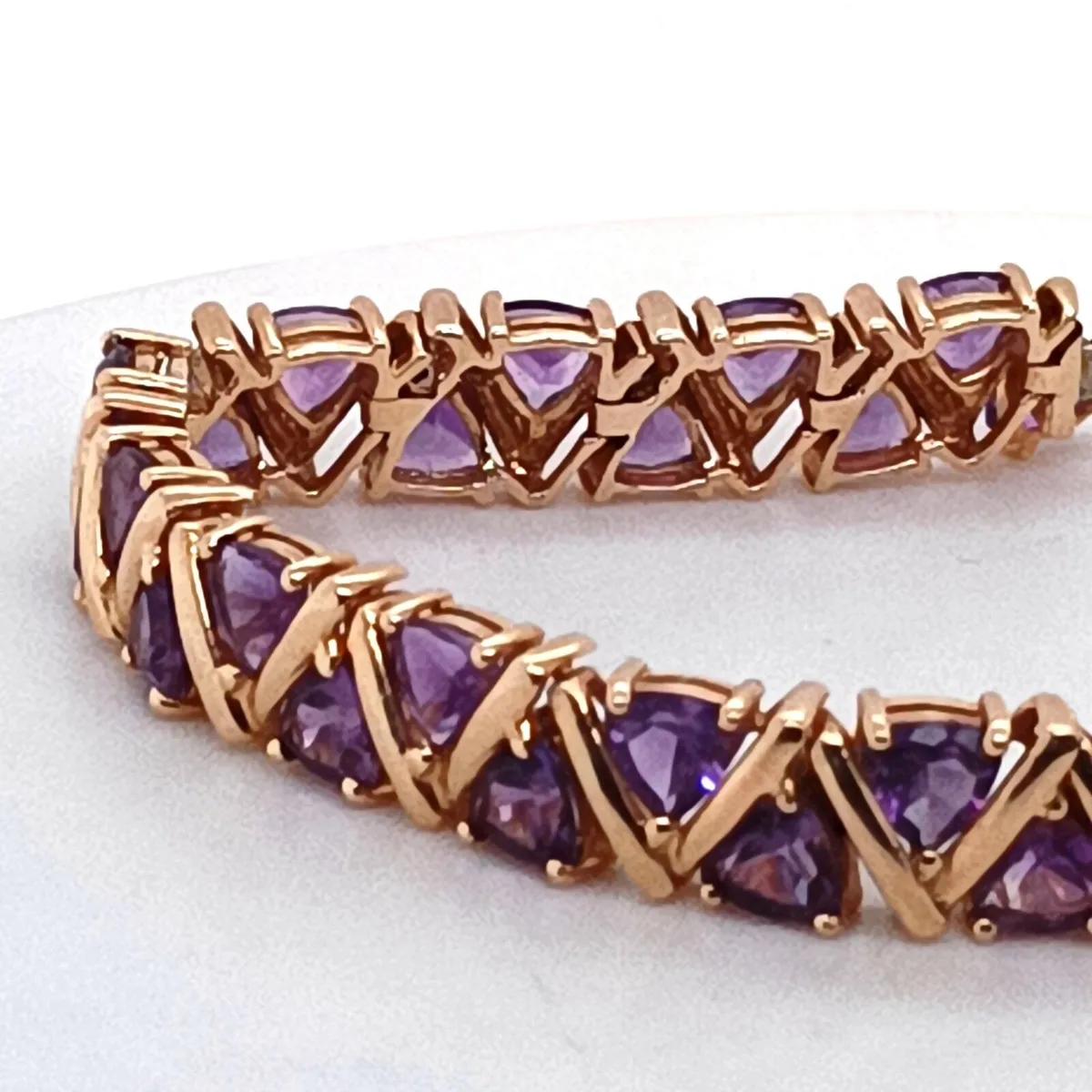 Trillion Purple Gem , 14k Yellow Gold Bracelet - Image 4