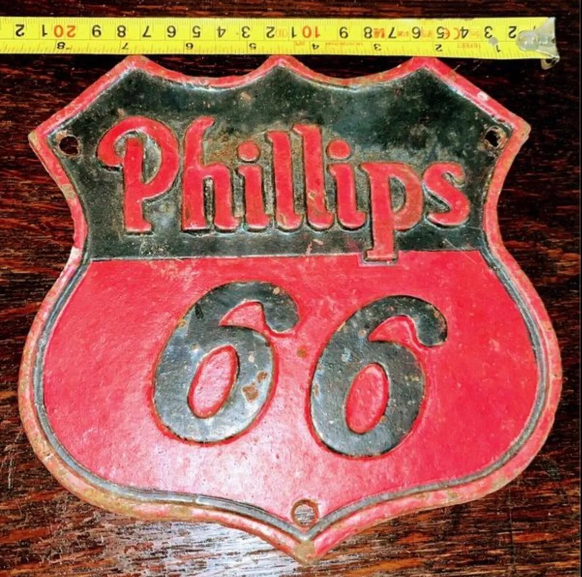 1960s cast iron Phillips 66 wall sign