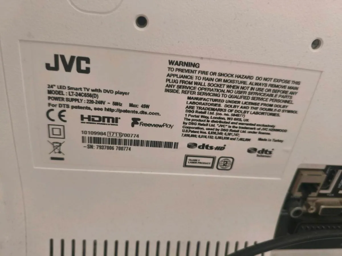 JVC 24" Smart TV with Built-in DVD Player – White - Image 3