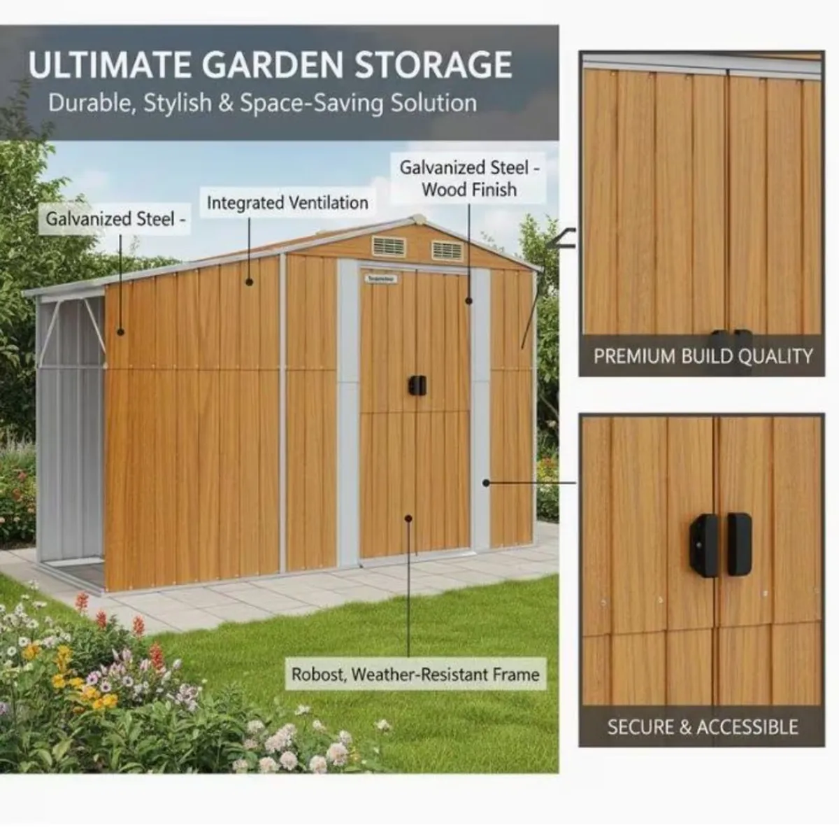 Wooden effect Metal garden shed Free delivery - Image 3