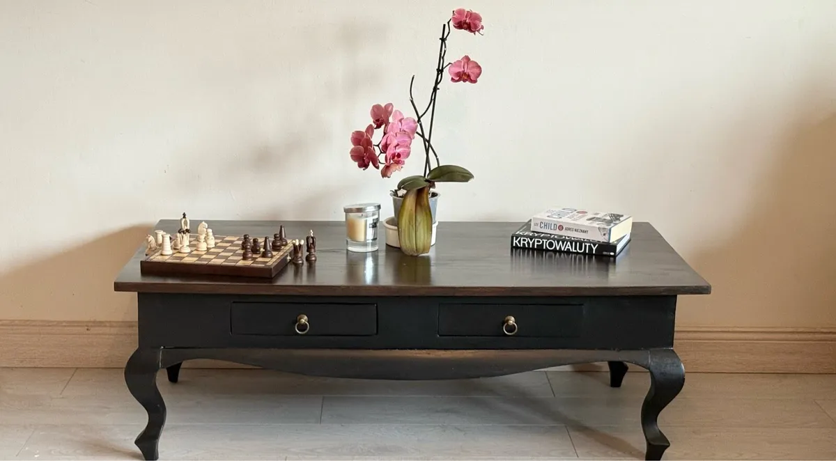 Hand-Restored Two Tone Solid Wood Coffee Table - Image 1