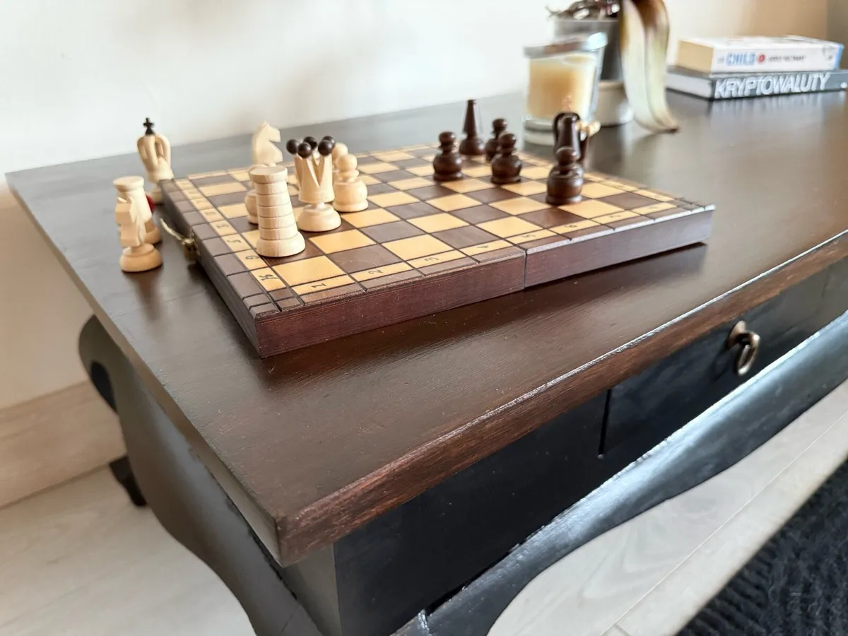 Hand-Restored Two Tone Solid Wood Coffee Table - Image 2