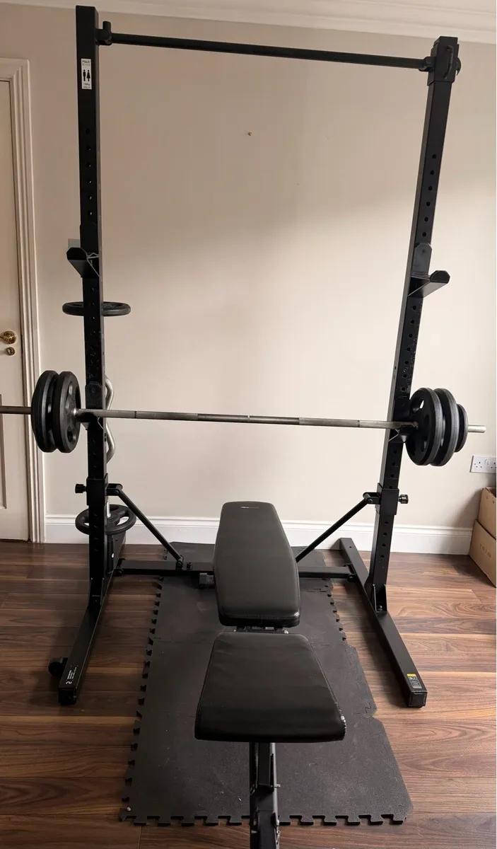 Barbell Rack with 2x barbell & Weights - Image 1