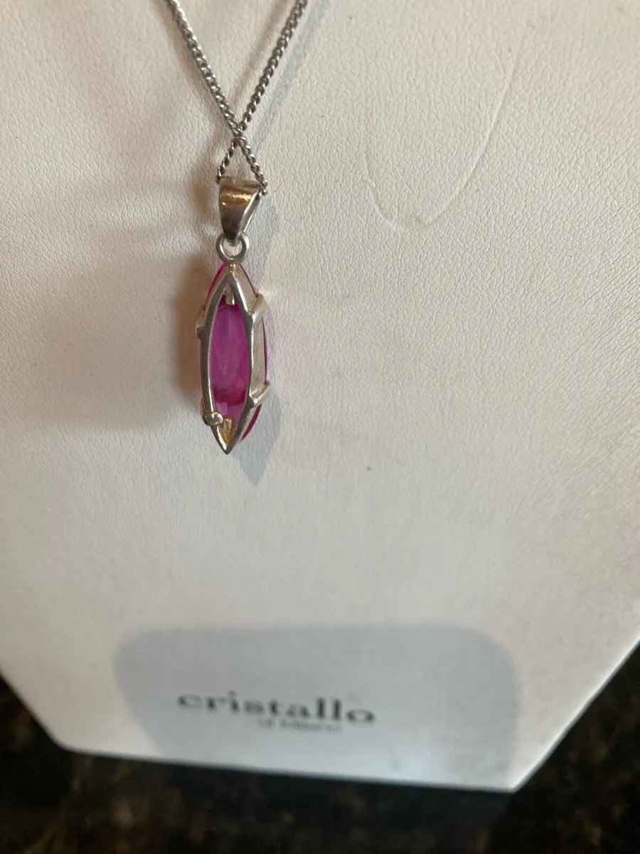 Sterling Silver pink crystal pendant and chain - Image 4