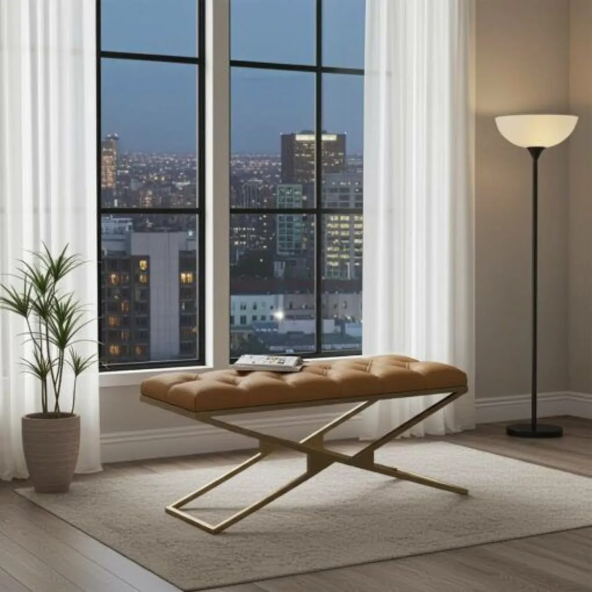 Metal-Framed Bench 120x40cm Gold Frame - Image 1