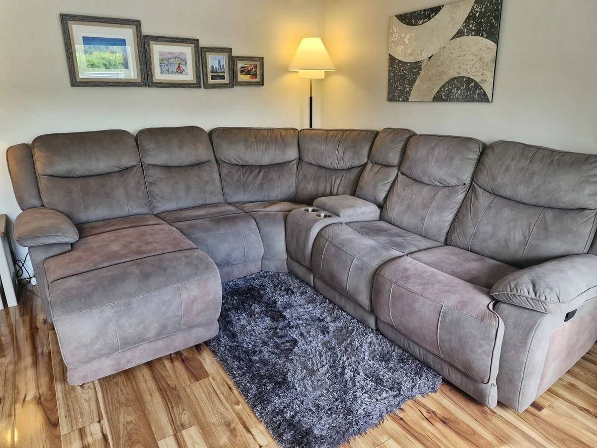 Large Grey Corner Recliner Sofa Suite - Image 3