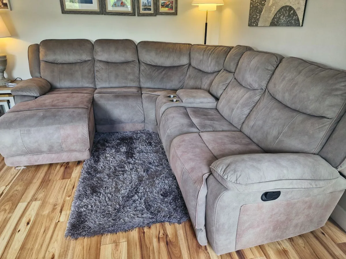 Large Grey Corner Recliner Sofa Suite - Image 2
