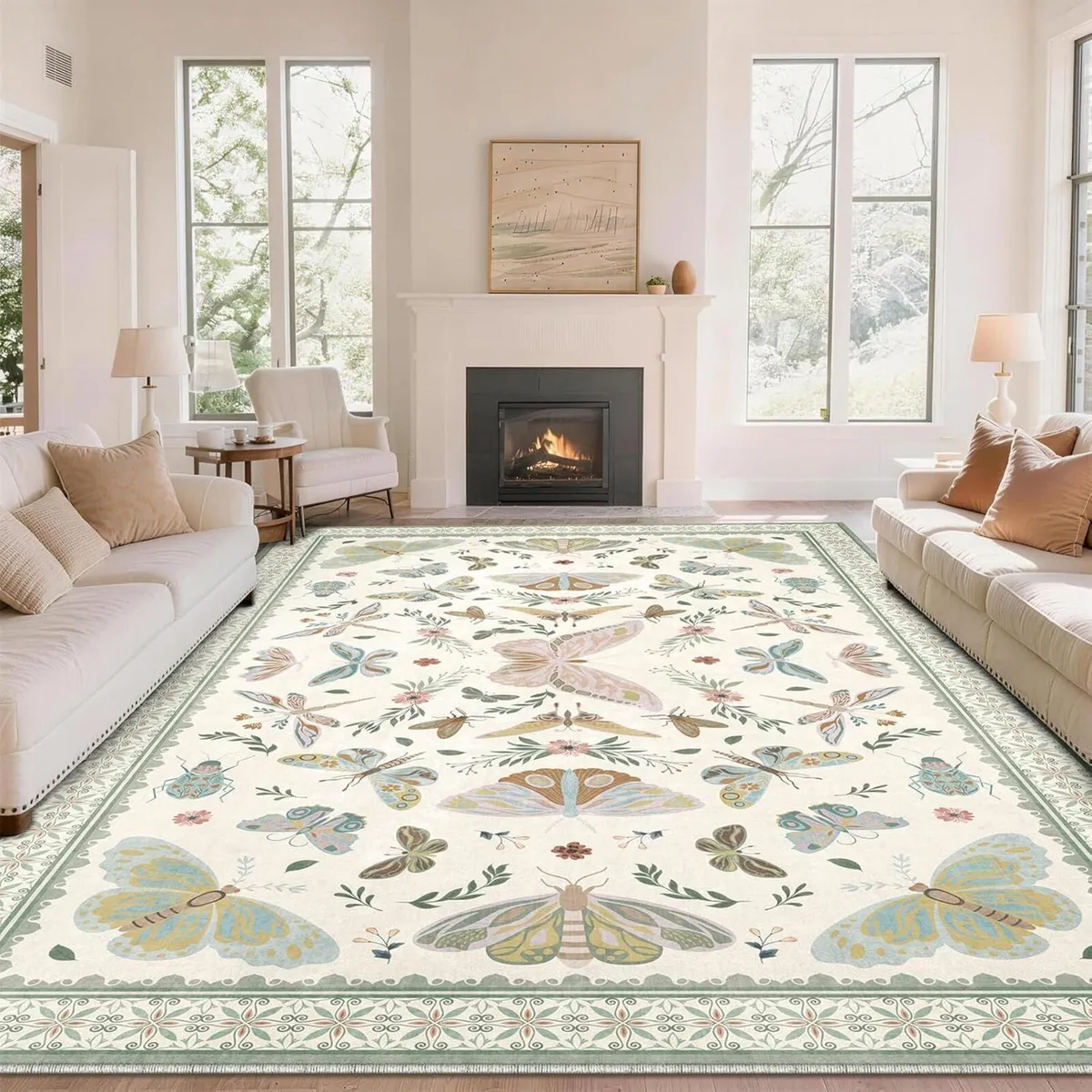 Butterfly Rug Living Room Soft Low Pile Washable - Image 1