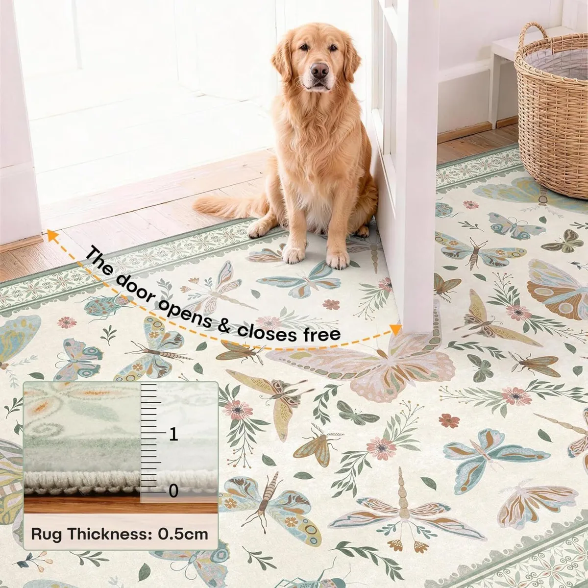 Butterfly Rug Living Room Soft Low Pile Washable - Image 3
