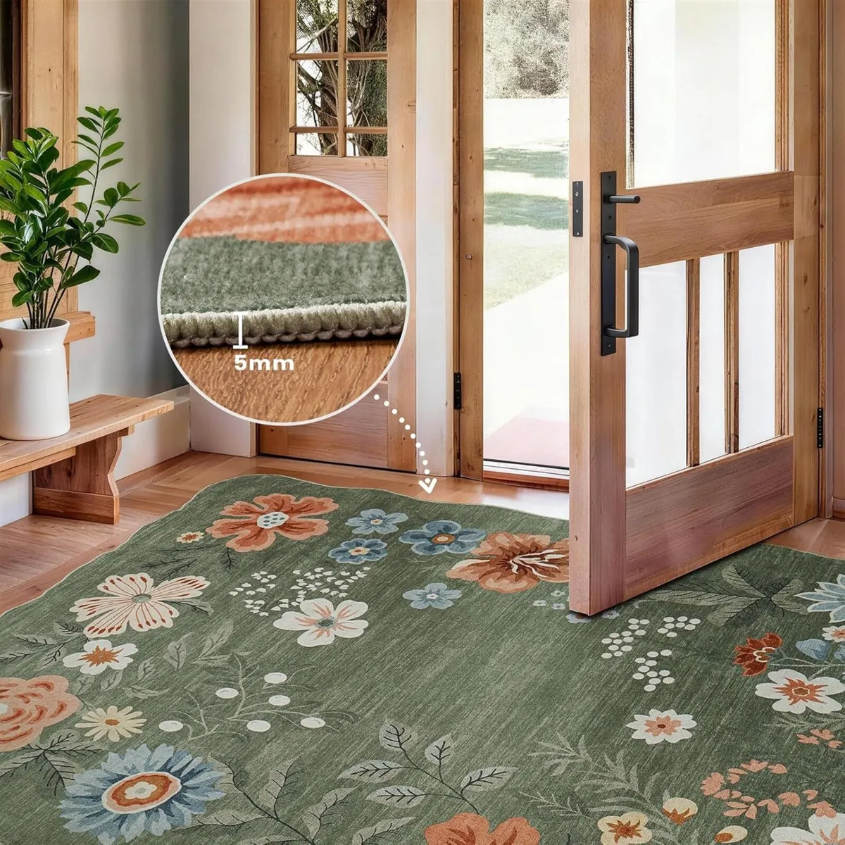 Floral Living Room Rug Vintage Scalloped Boho - Image 3